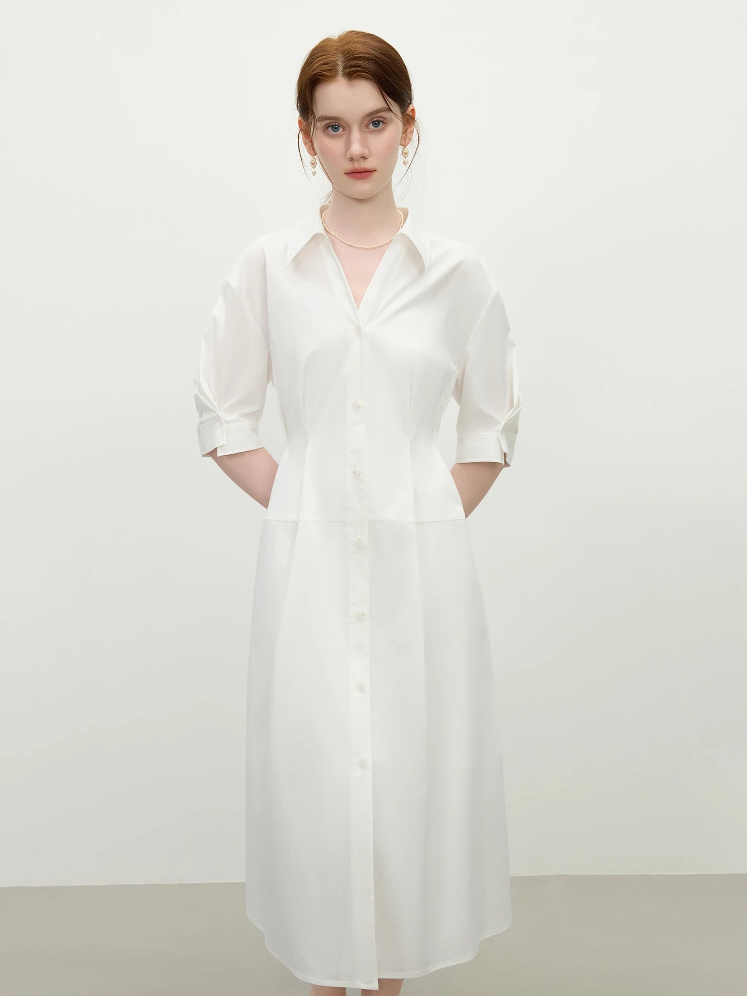 FSLE Structured Waist-Defining Shirt Dress 2025 Summer Elegant Office To Interview Attire 3D Tailored Chiffon Formal