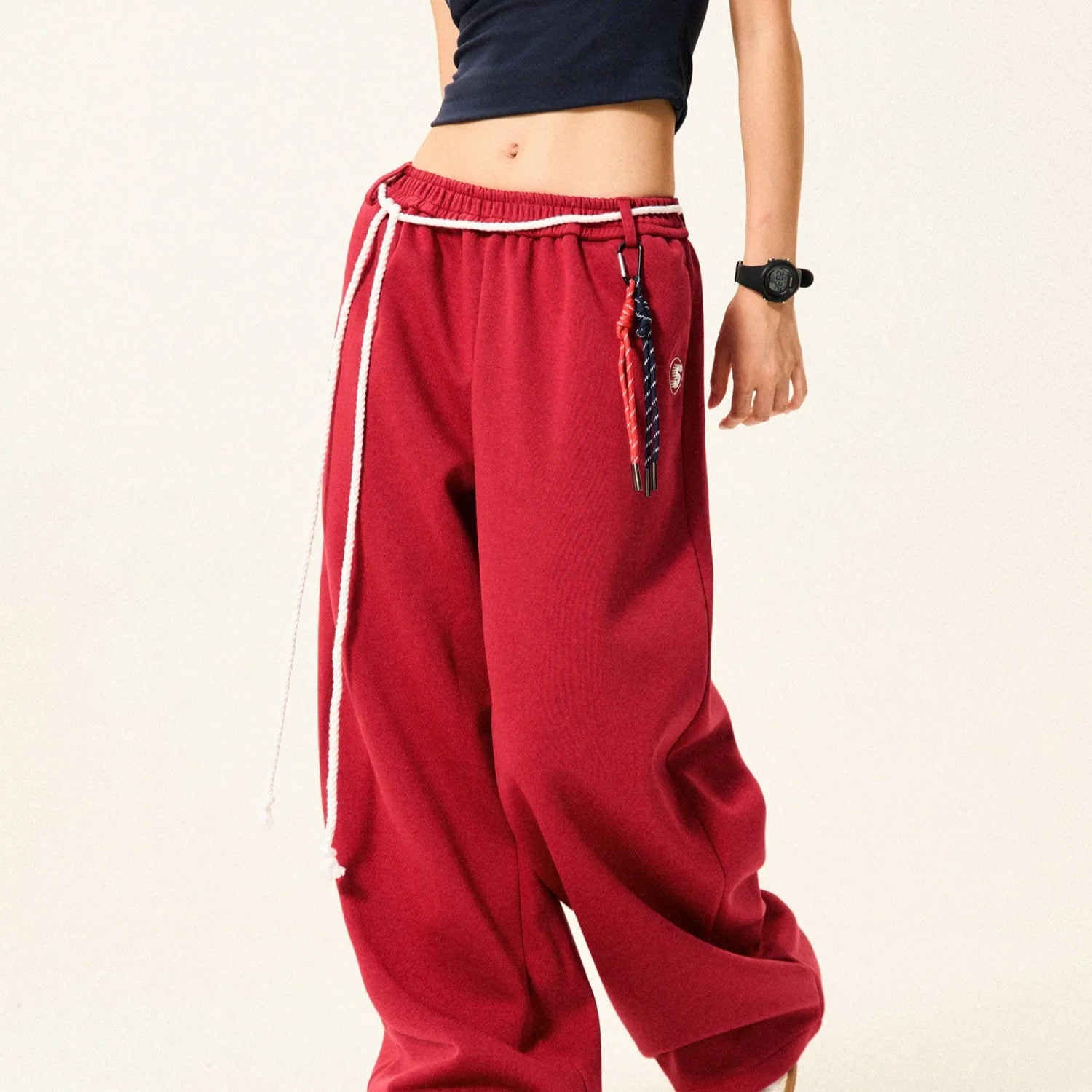 Kpop Vintage Hip-hop Street Dance Wide Leg Pants Women New Trendy Cool Bandage Design Sweatpants Women High Waist All-match Trousers