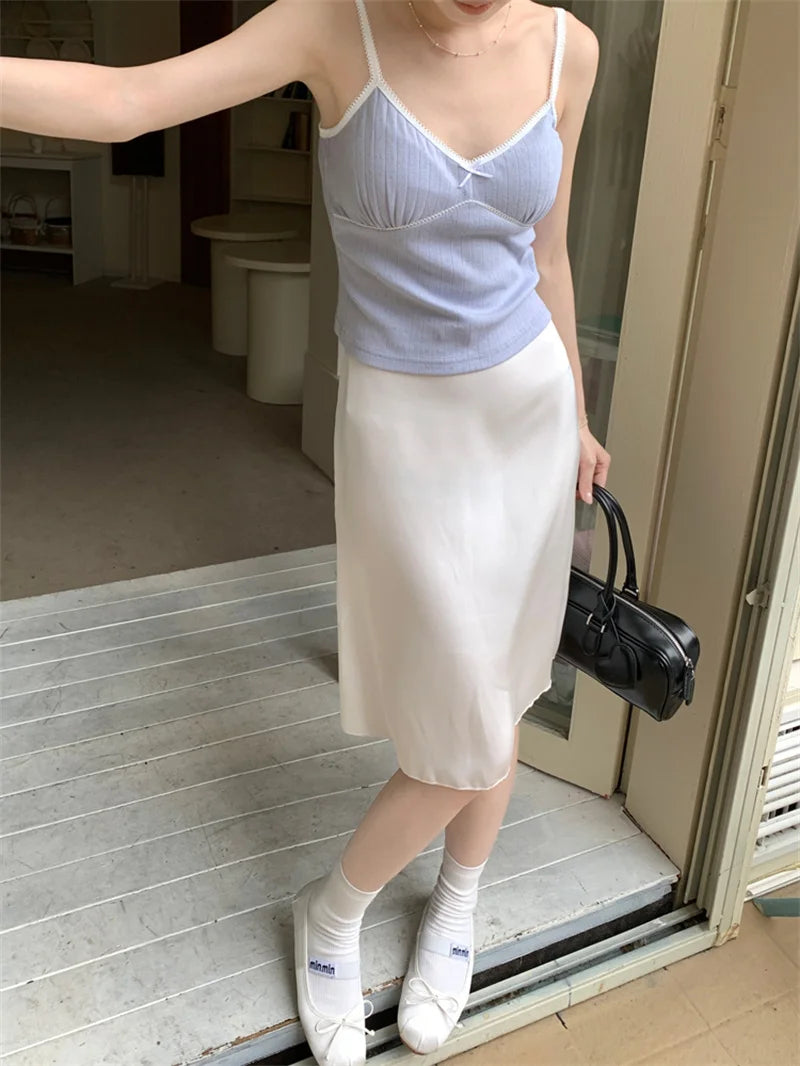 Women's Elegant Satin Mini Skirt with Bow Detail