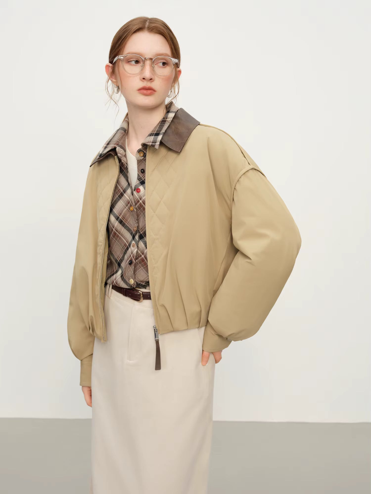 Barn Style Lightweight Padded Jacket Women's 2025 Winter Vintage Academic Plaid Panel Short Coat Retro College Outerwear