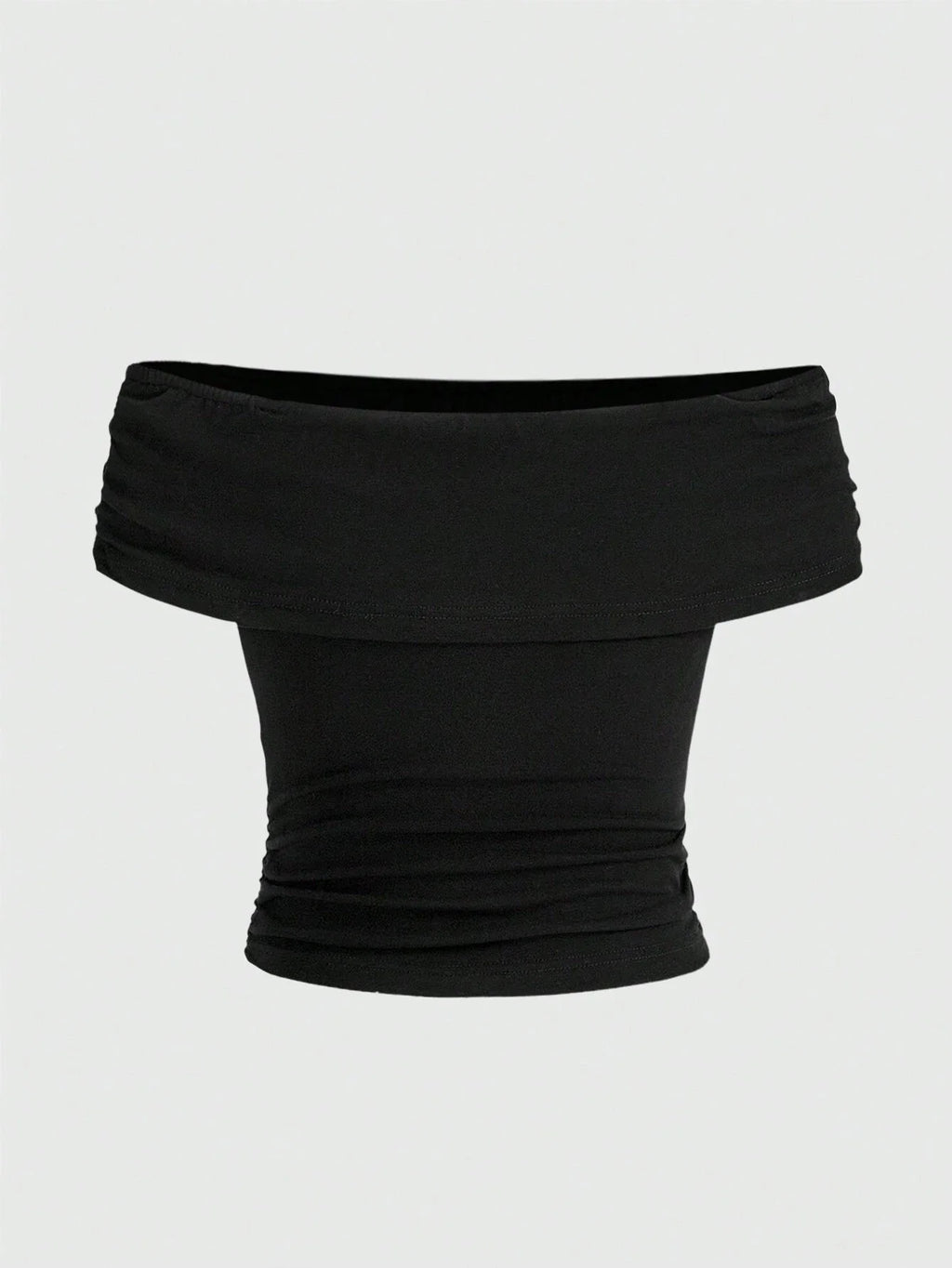 Sexy Off The Shoulder Fold Over Collar Pleated T-Shirt Women Summer 2024 Solid Color Slim Fit Crop Tee Top Streetwear Y2K