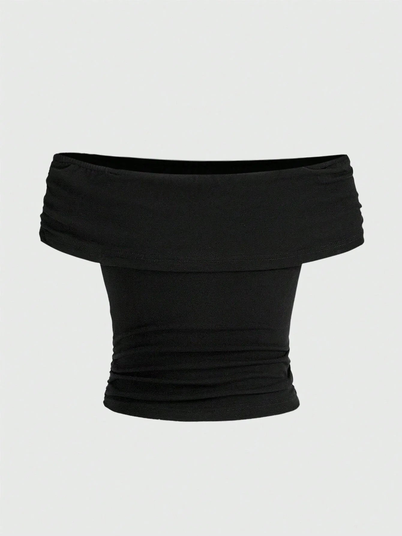 Sexy Off The Shoulder Fold Over Collar Pleated T-Shirt Women Summer 2024 Solid Color Slim Fit Crop Tee Top Streetwear Y2K