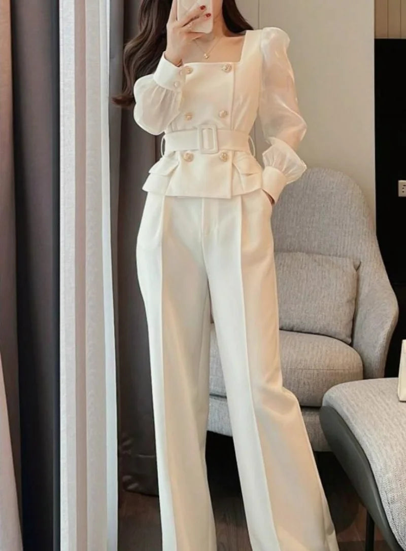 Women's White Two Pieces Sets Wide Leg Party Outfits Co Ord Classy Clothes