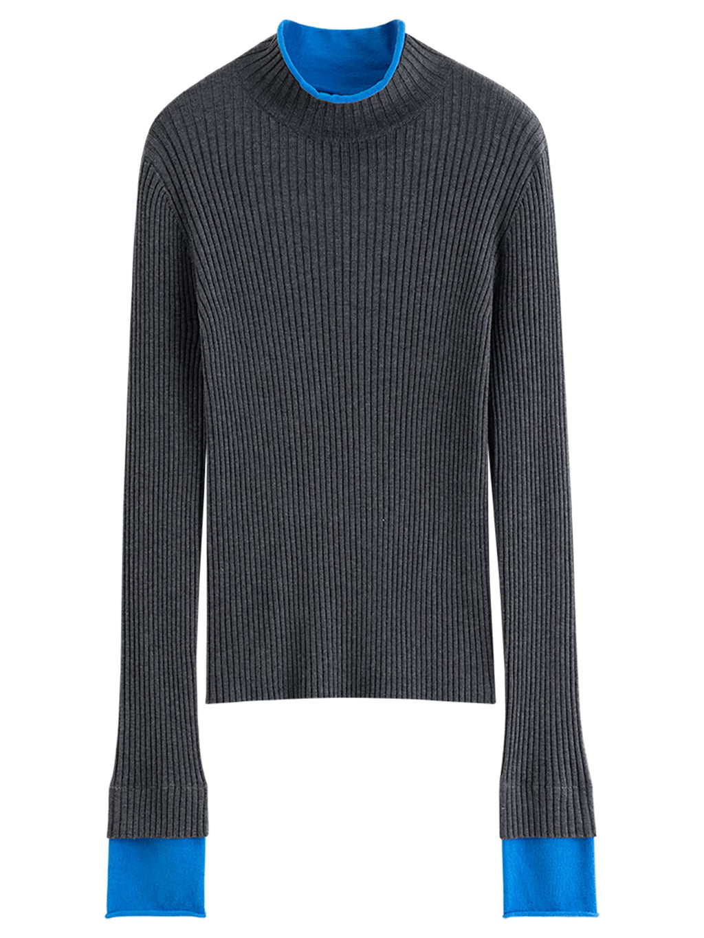 Autumn Winter Women's Color Block Fake Two Piece Style Slim Knit Sweater Office Elegant Pullover Casual Commute Chic Tops