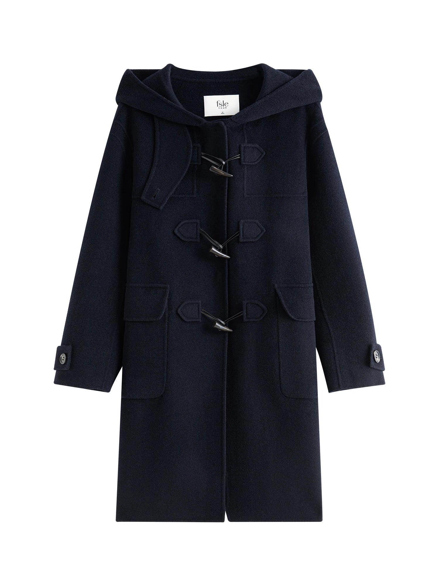 FSLE College Style Hooded Wool Coat For Women Autumn Winter 2024 New Horn Button Wool All-match Casual Thick Coat 24FS14226