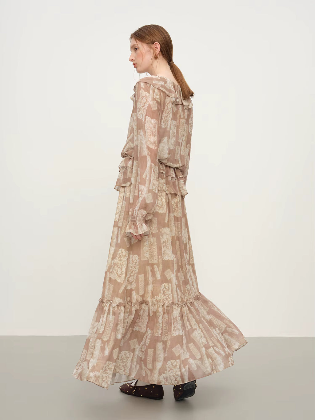Party Dress Set Bohemian Style Elegant Ruffled Printed Long-sleeved Shirt Skirt Set for Women Winter Fairy Sundress