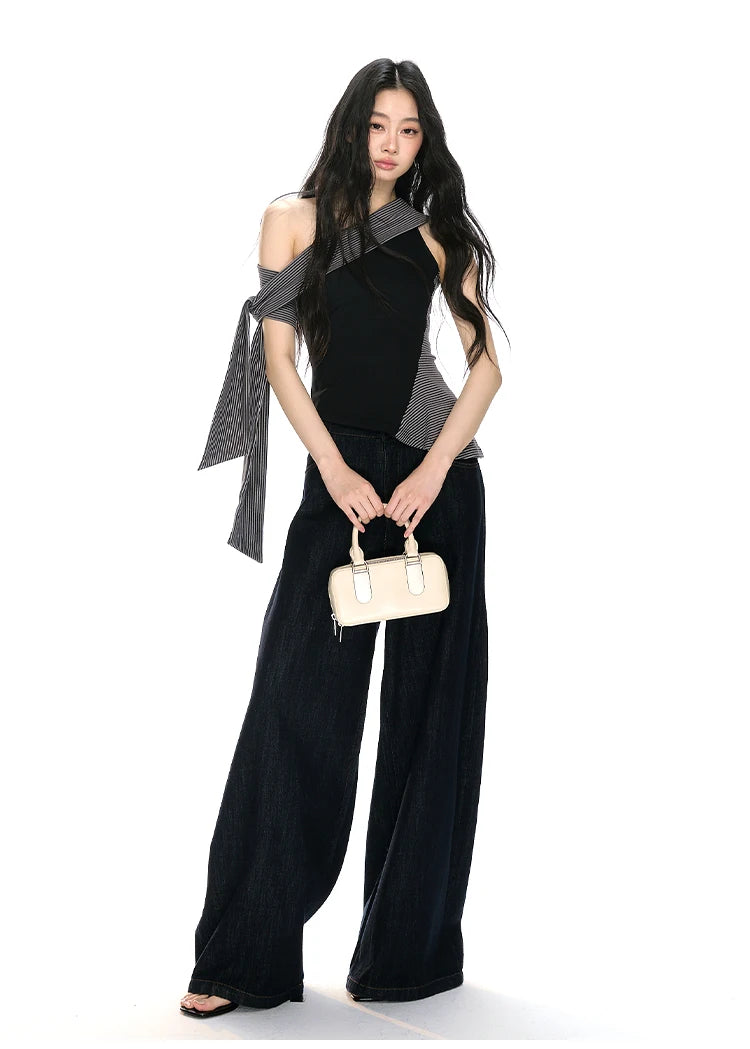 Modern Asymmetrical One-Shoulder Wrap Detail Top