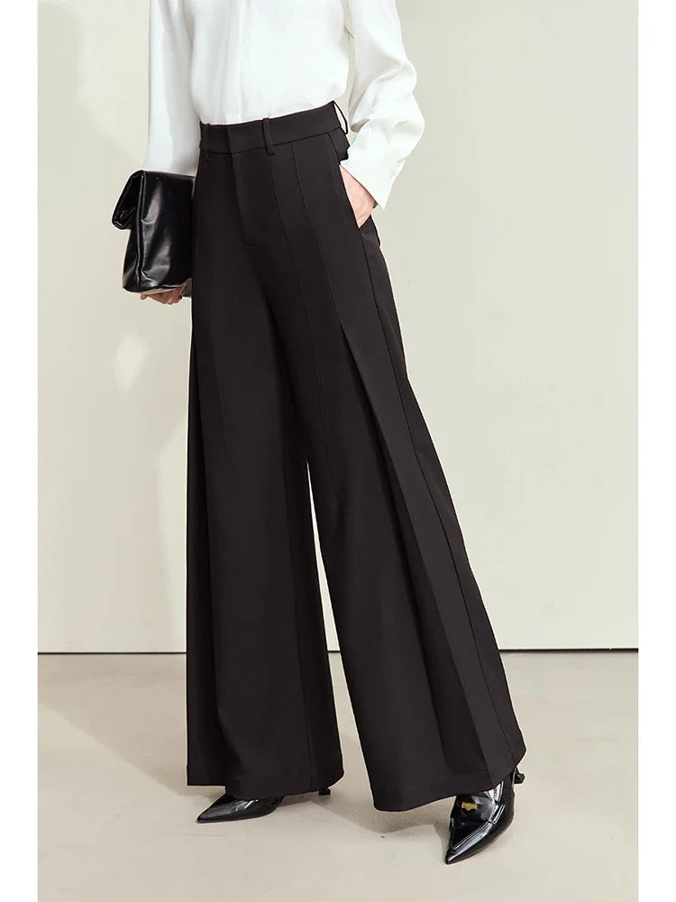 Amii Minimalism Women's Pants 2024 Autumn New Office Lady Pleated Wide-leg Casual Pants Fashion Female Mopping Trousers 12443082