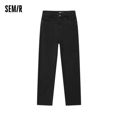 Semir Jeans Women Fringed Slim Straight Leg Pants Versatile 2024 New Winter Frayed Capri Pants Denim Trousers