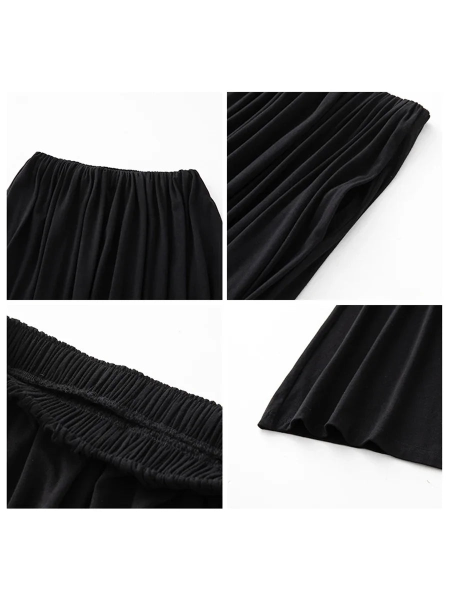 CHIC VEN Women Skirts A Line Fold Solid Loose Elastic High Waisted Long Skirt Female Skirt Office Lady Summer 2024