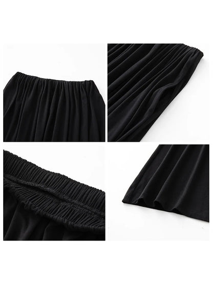 CHIC VEN Women Skirts A Line Fold Solid Loose Elastic High Waisted Long Skirt Female Skirt Office Lady Summer 2024