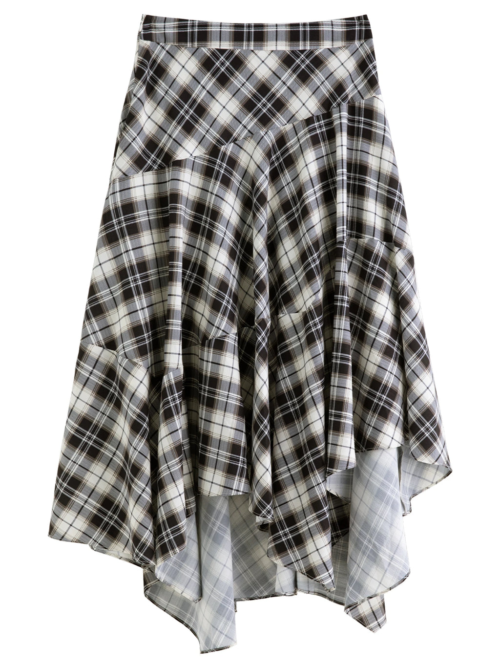 DUSHU Plus Size Women's [South France Story] Irregular Deconstructed Checkered Retro French Long A-Line Skirt