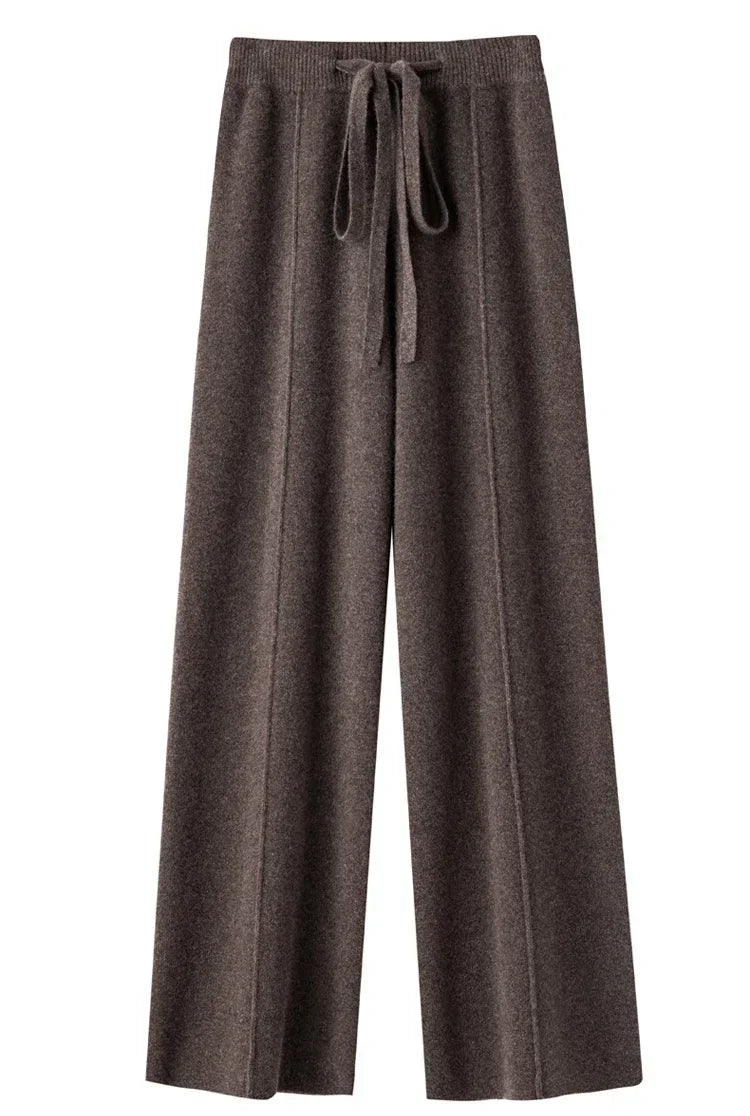 2024 Soft Waxy White Knit Wide-leg Pants Women's Autumn and Winter Thick Wool Drop Casual Straight Floor-length Pants