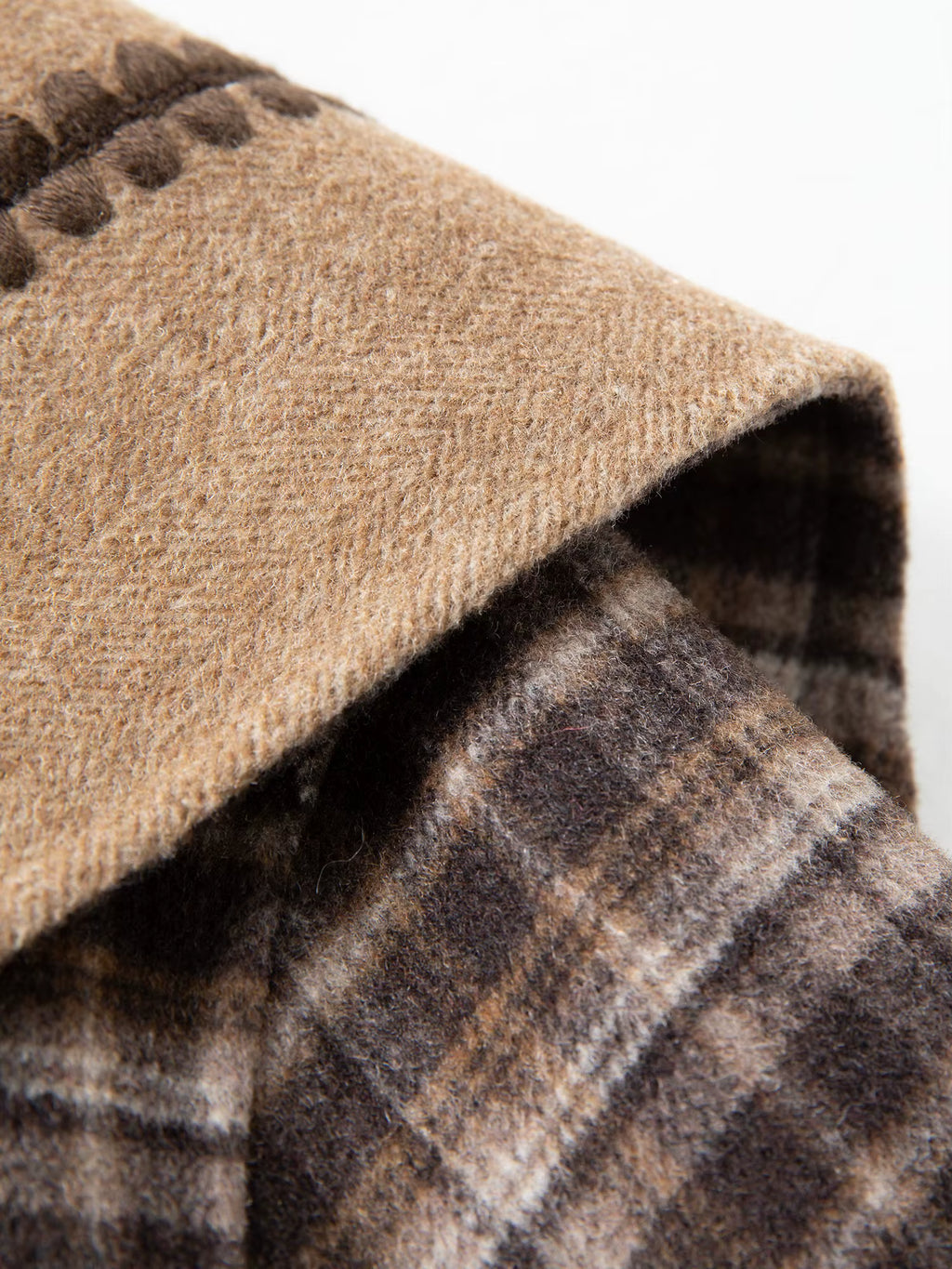 2025 Winter Women's Reversible Tartan Pattern Wool Blend Coat with Embroidery - Bohemian Style Two-Way Wear Long Overcoat