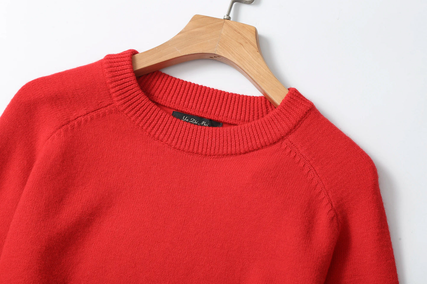 Ethereal MD 2023 autumn new style of Casual minimalist red bright wool blend crew-neck sweater