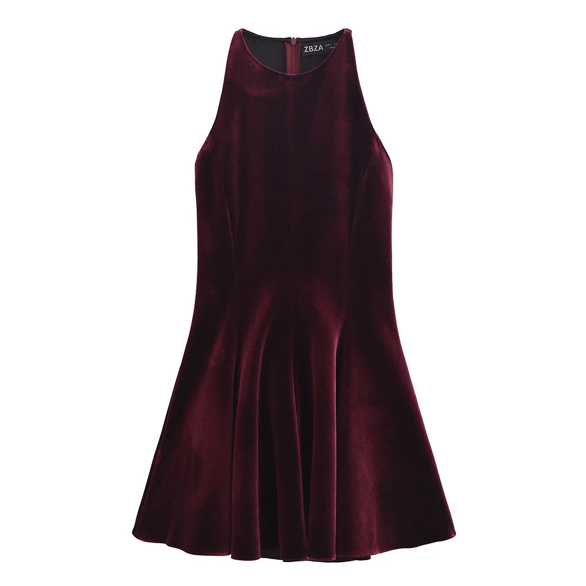 TRAF Women Velvet Pleated Mini Dresses 2024 Fashion O-neck Sleeveless Causal Tank Dress Back Zipper Chic Folds Party Dress