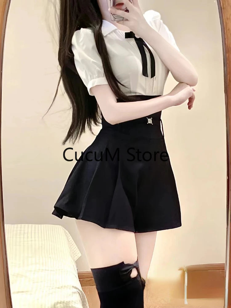 Aesthetics Elegant Suit Woman Short Sleeve White Blouse + High Waist Slim Shorts Kawaii Korean Fashion Set Clothing 2024 Summer