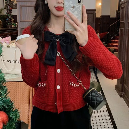 Sweater Knitted Cardigan Coat Design Sense Short Sweater Female Foreign Long Sleeve O Neck Sweater Cardigan Female Tops