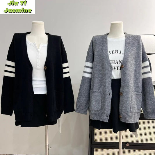 2024 Spring and Autumn New Women's Wear Korean Drama Lazy Style Knitted Cardigan Loose Soft Sweater