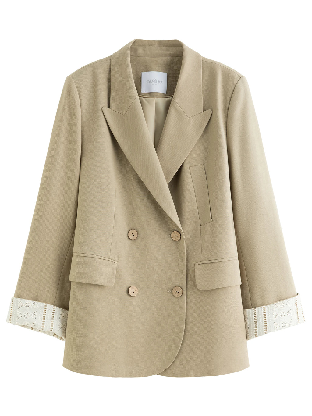 DUSHU Plus Size Peaked Lapel Embroidery Patchwork Blazer Dress Set 2025 New Autumn Lyocell Short Jacket