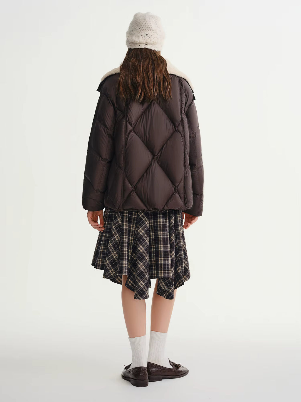 Furry Lapel Quilted White Duck Down Coats Women Casual Daily Retro Simple Loose Short Warm Coat Contrast Color Girlish BF