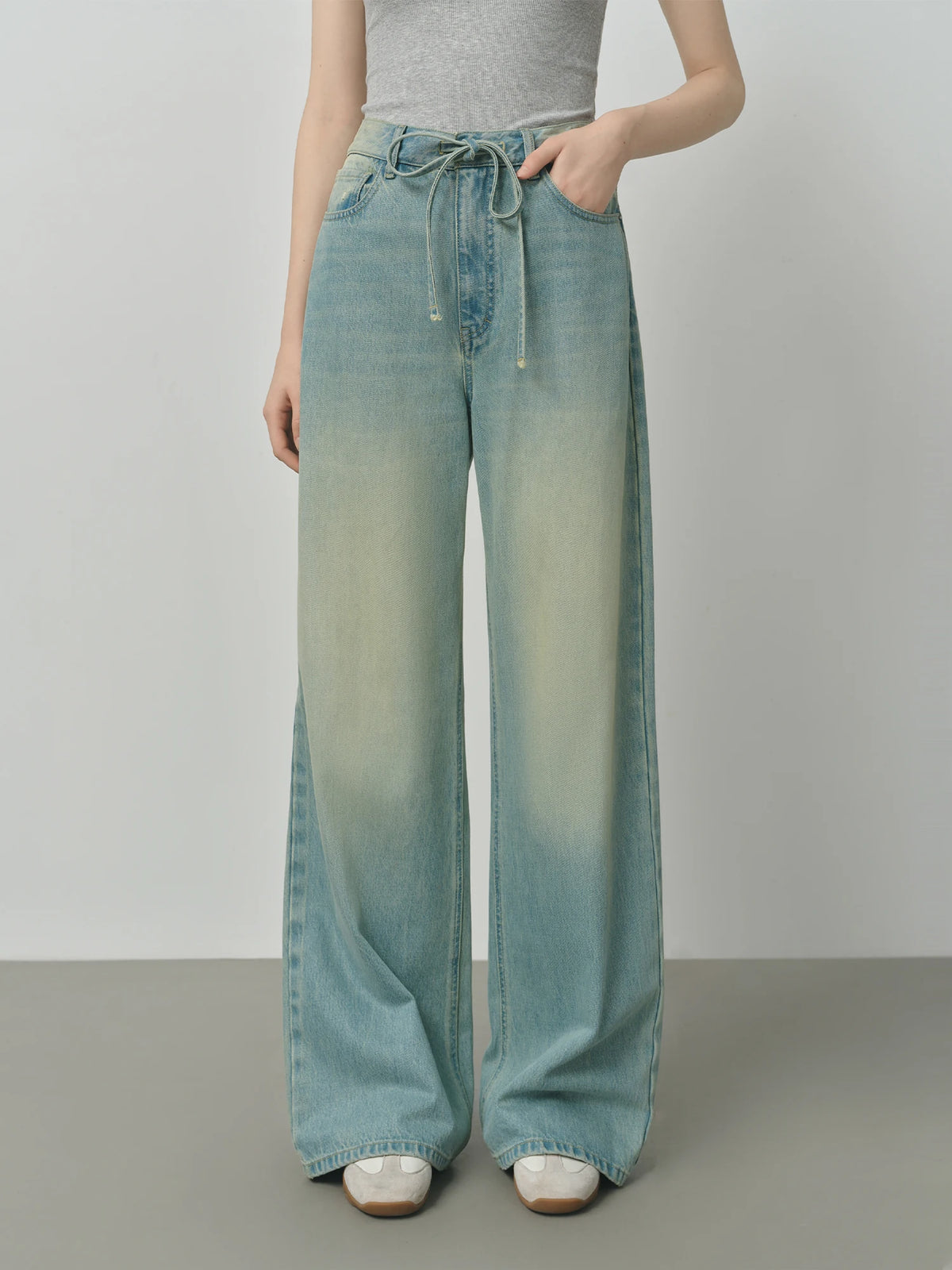 FSLE American Retro Distressed Lace-up Wide-leg Jeans 2025 Autumn New Straight Jeans