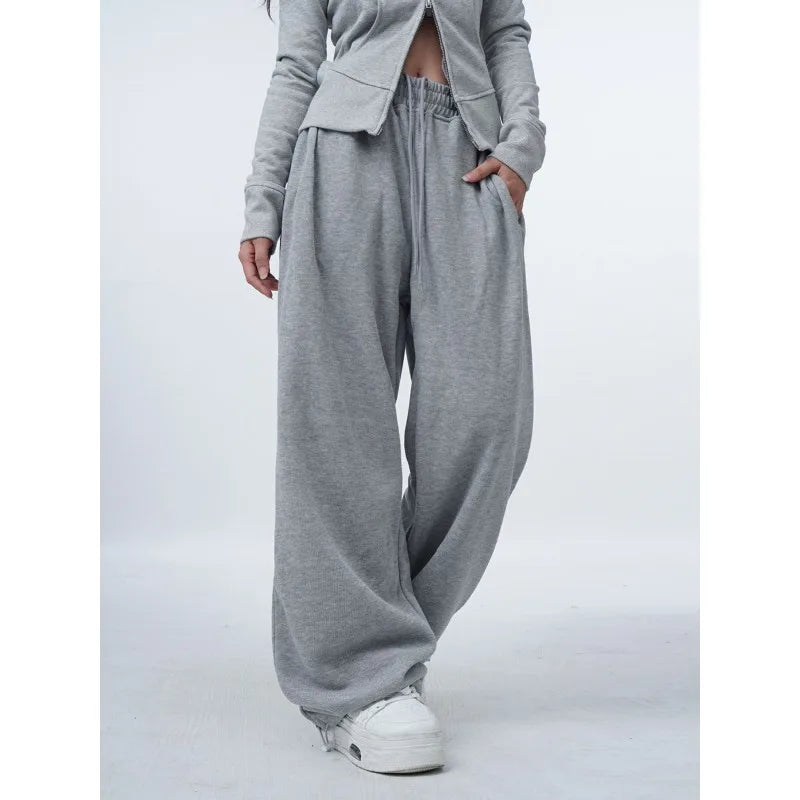 Deeptown Oversized Grey Women Sweatpants Korean Fashion Jogging Basic Straight Baggy Sport Pants Casual Trousers Summer Hip Hop