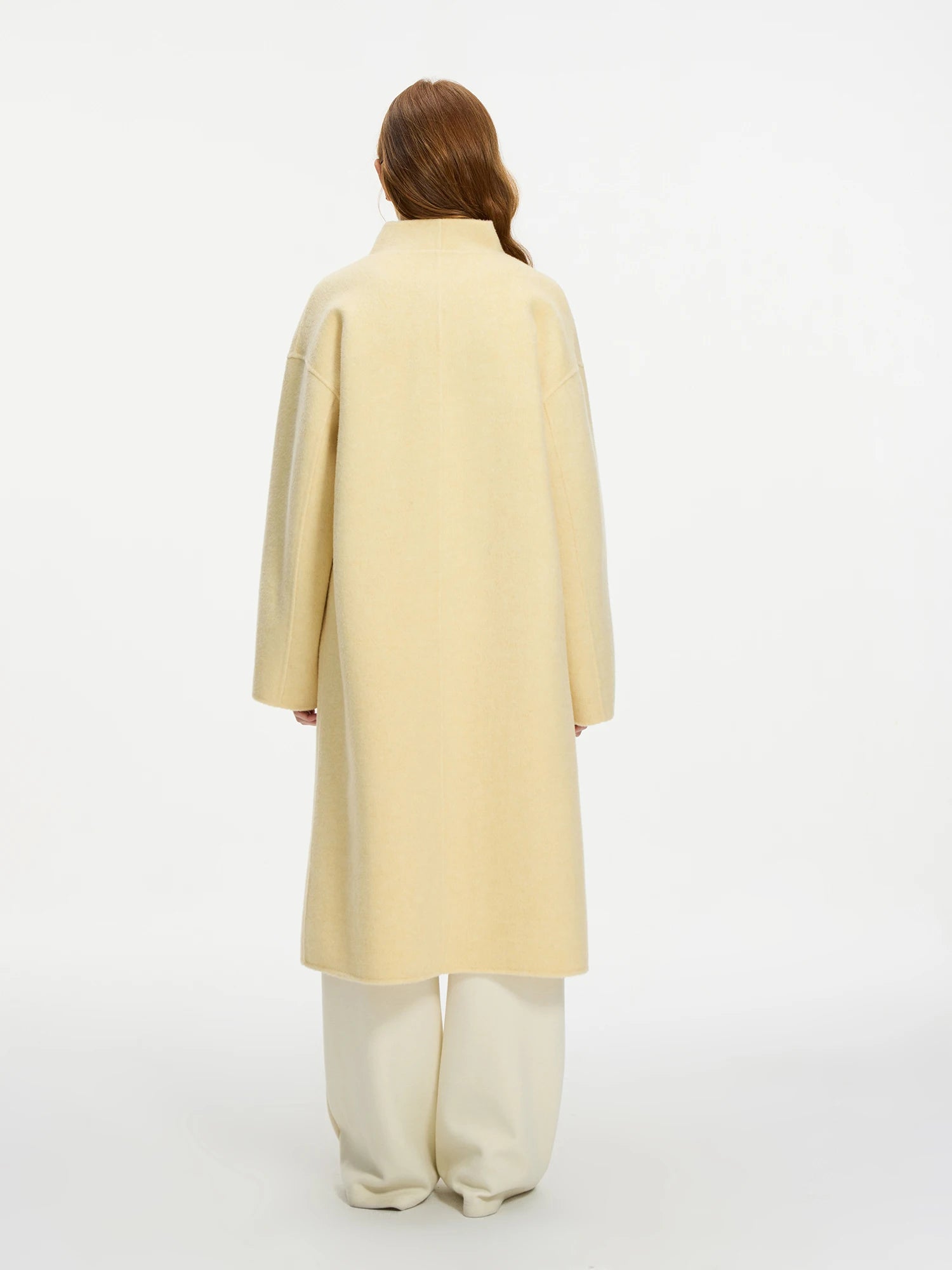 FSLE Wool 100% Double Breasted Stand Up Collar Double-sided Woolen Coat for Women's Autumn Winter 2024 New Woolen Coat