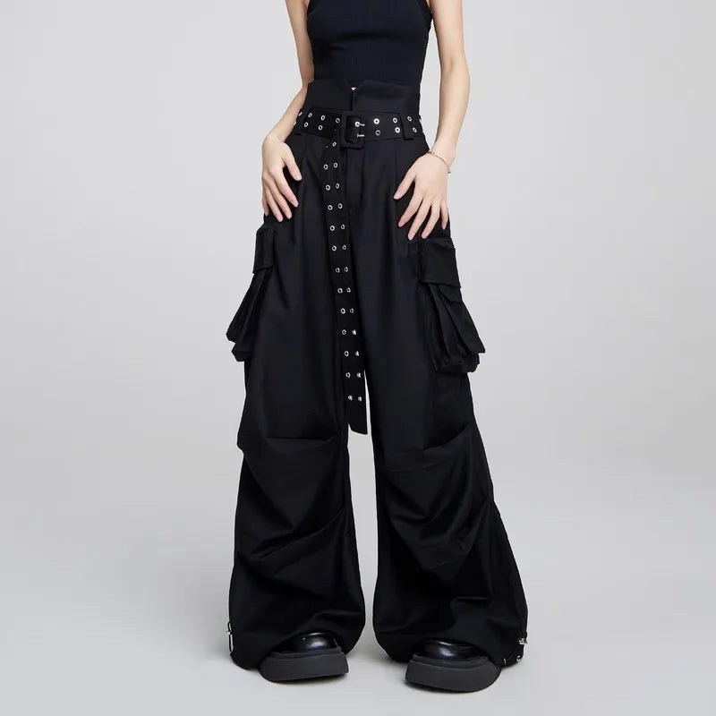 Y2K Streetwear Vintage Chic Cargo Pants for Women High Wide Leg Straight Joggers Trousers