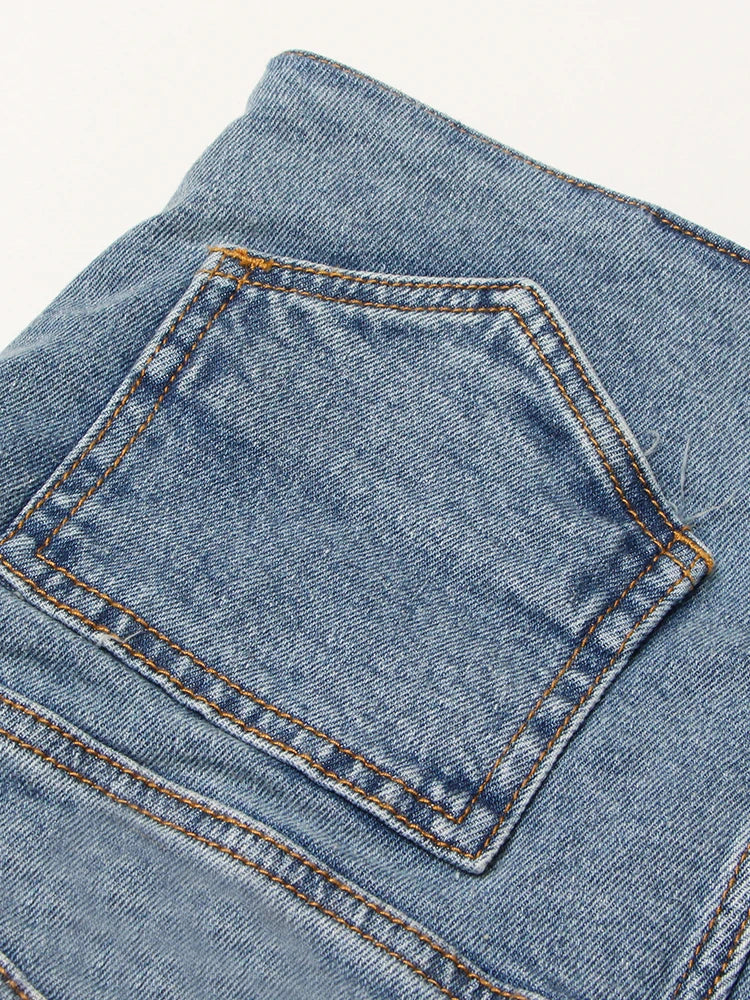 TWOTWINSTYLE Denim Solid Shorts Skirts For Women High Waist Patchwork Irregular Hem Streetwear Short Pants Female Clothing 2022