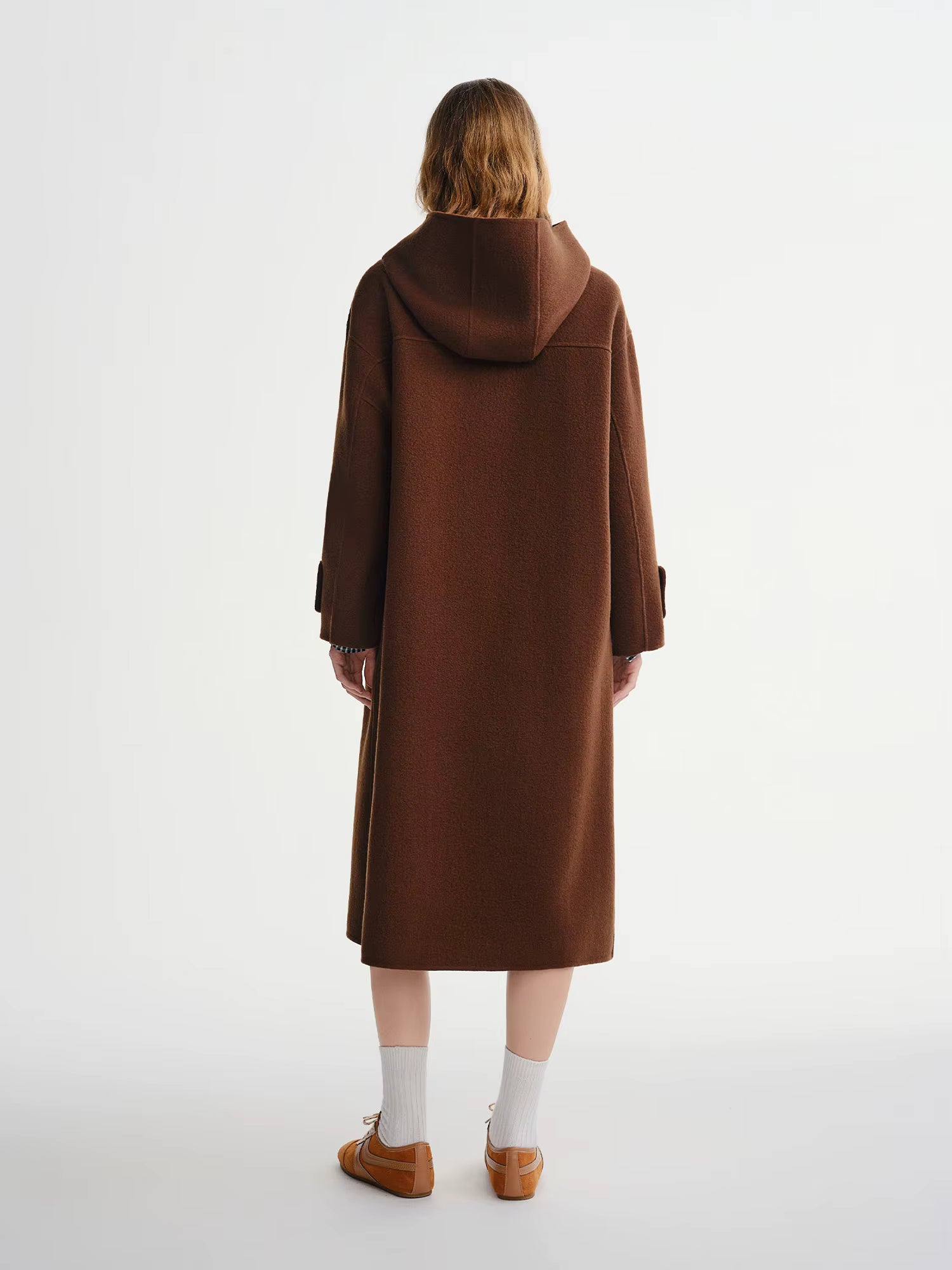 Winter 2025 Women's Horn Button Wool Blend Coat - Korean Style Double Faced Midi Length Stand Collar Casual Elegance