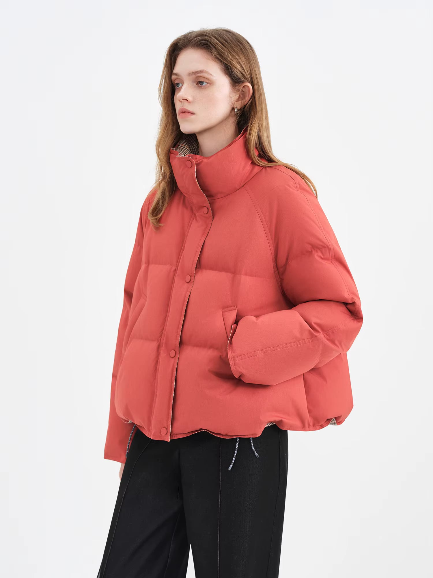 Double-sided Reversible Standing Collar Down Coat Women Crafted with Premium 90% White Duck Down Winter 2025 New Arrival