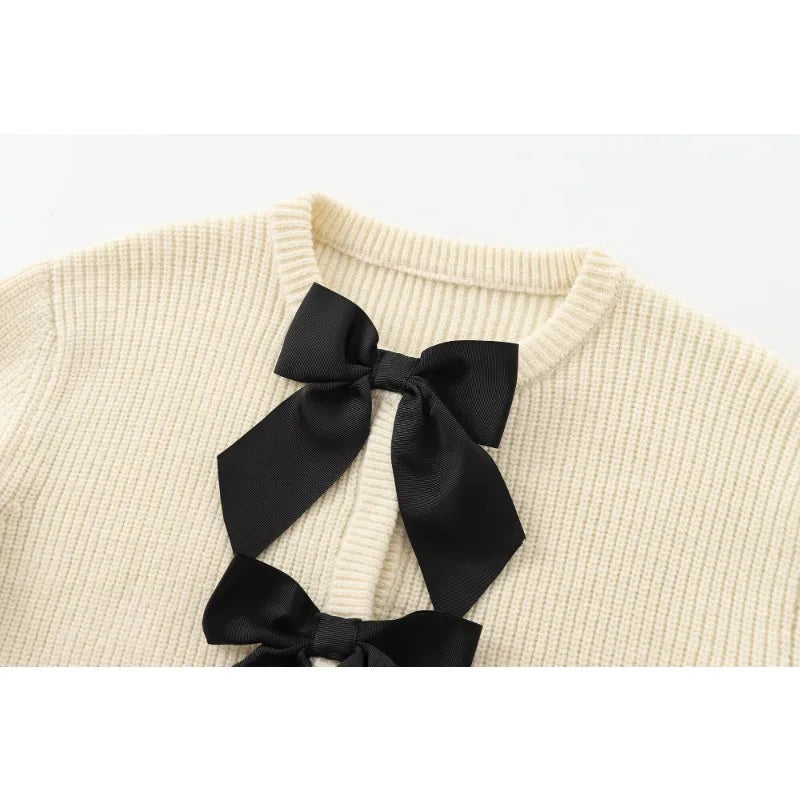 TRAF ZR Cardigans for Women Solid Knit Cardigan Sweet Bow Cardigans Long Sleeve Sweaters Harajuku Vintage Cozy Sweaters