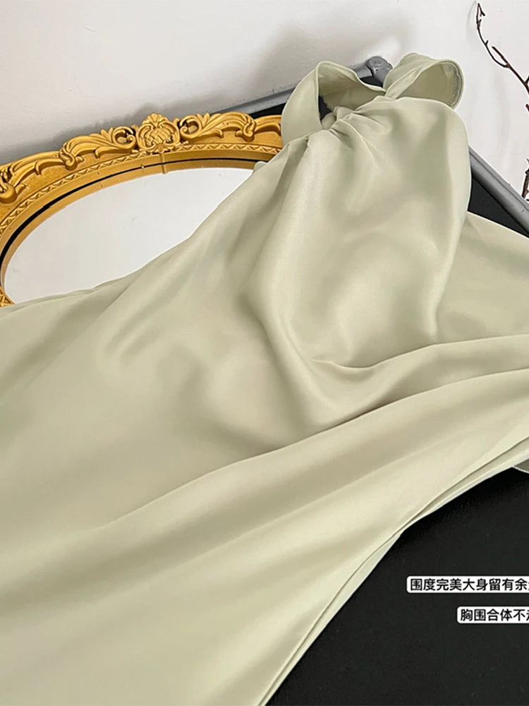 Summer French Fashion Vintage Long Prom Satin Dress Maxi Solid Colour Frocks Party Tunic Robe