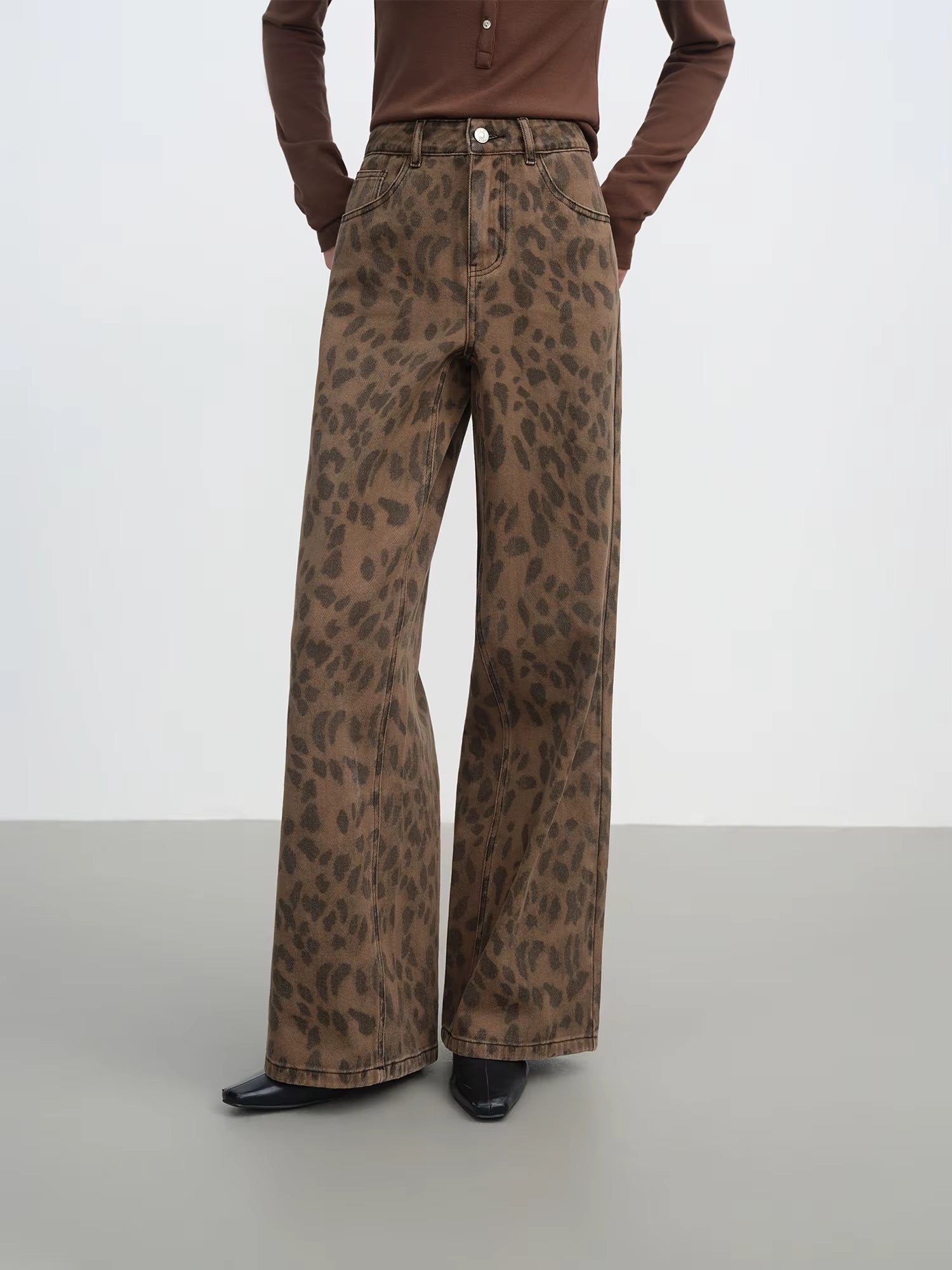2025 New Women's Jeans Chic Brown Straight Leg Pants Cotton Washed Denim High Waist Tummy Control Slim Fit Casual Trousers