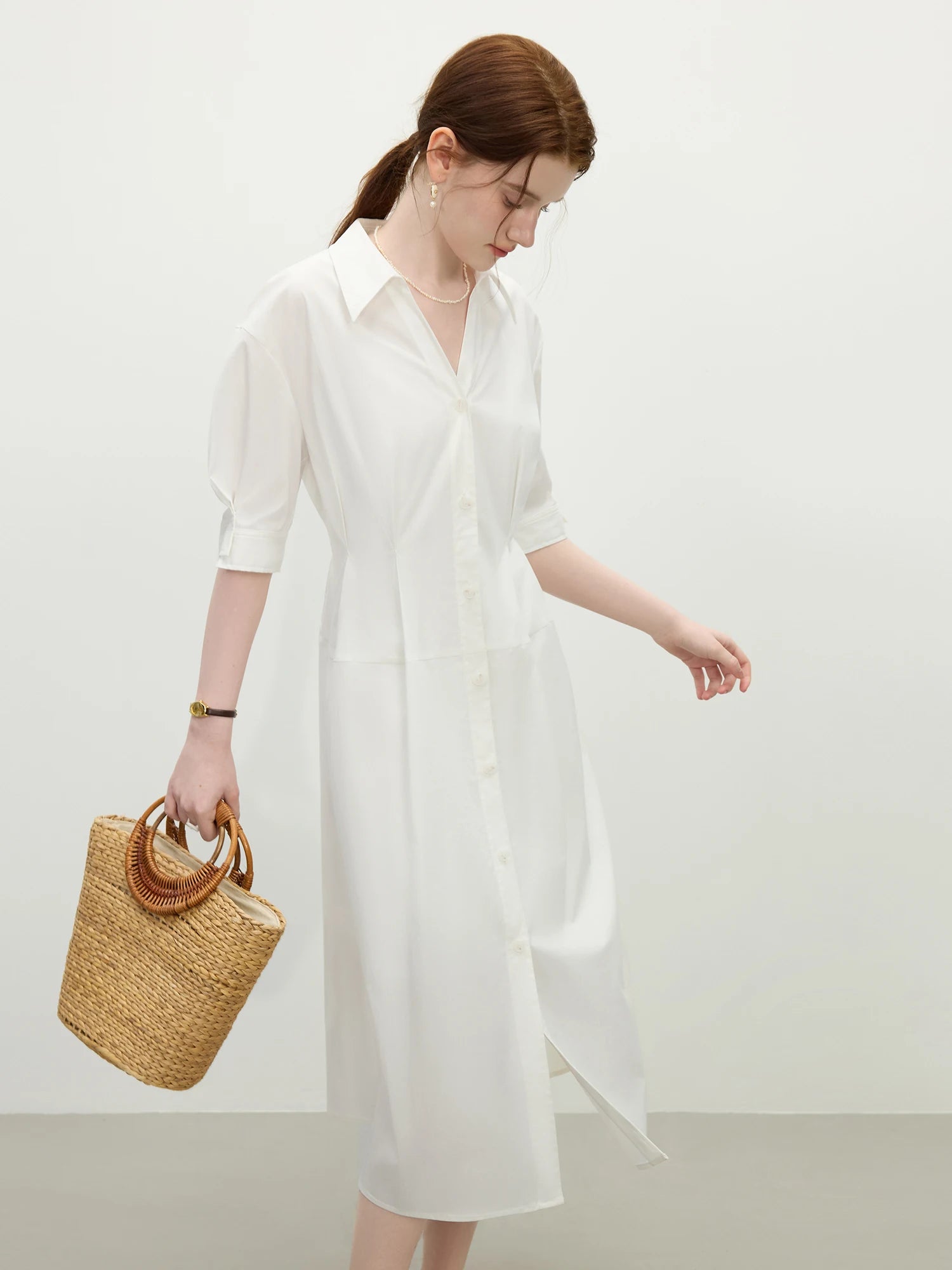 FSLE Structured Waist-Defining Shirt Dress 2025 Summer Elegant Office To Interview Attire 3D Tailored Chiffon Formal