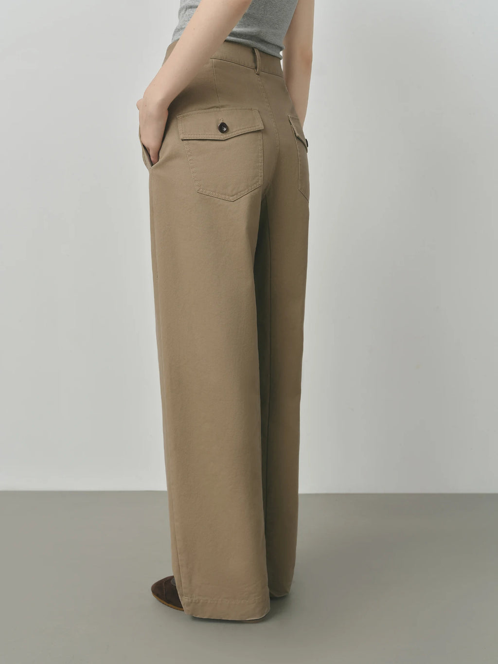 FSLE 2025 Women's Khaki Pants - Straight Leg Cotton Trousers Autumn Relaxed Fit Casual Vintage Style with Retro Design
