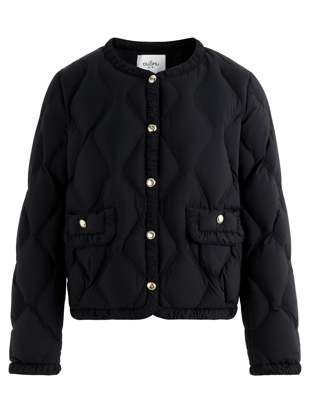 DUSHU 119.5G Filling Amount Women Winter Lightweight Down Coats Round Neck Short Female Black Temperament Down Jacket 24DS84098