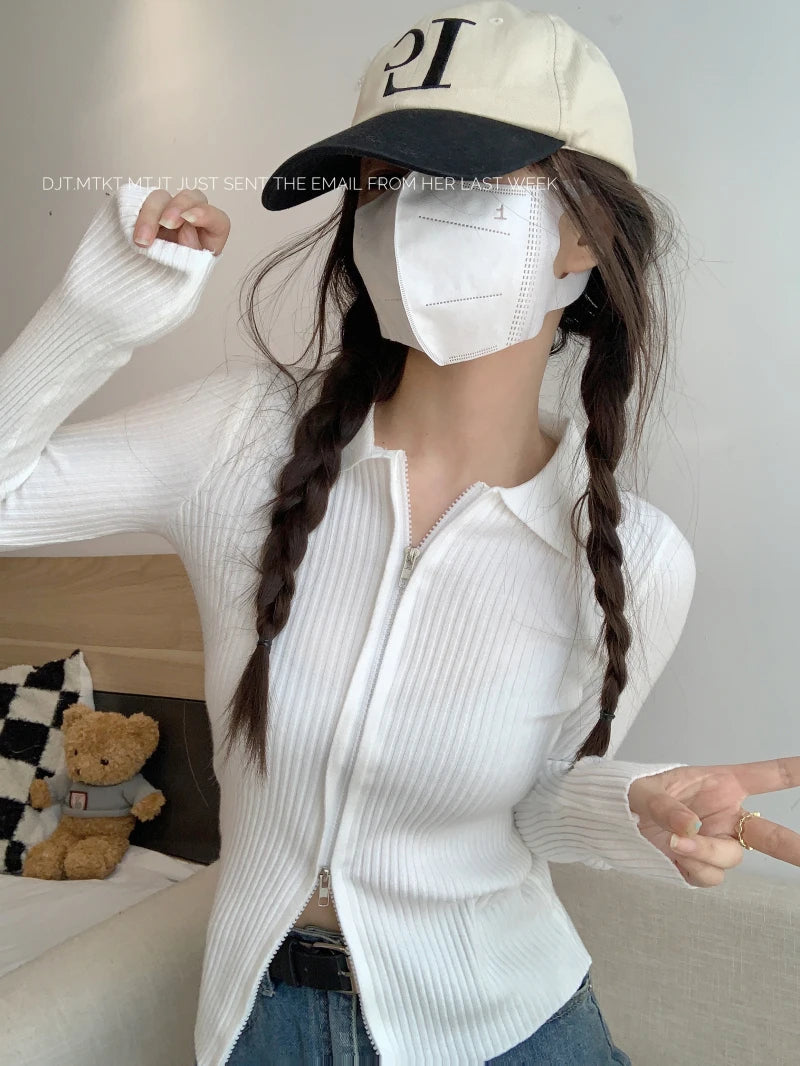 Sweater Cardigans Women Slim Y2k Hotsweat College Young Fashion 2022 Autumn New Design Zipper Cropped Girls Sexy Kpop Korean Ins