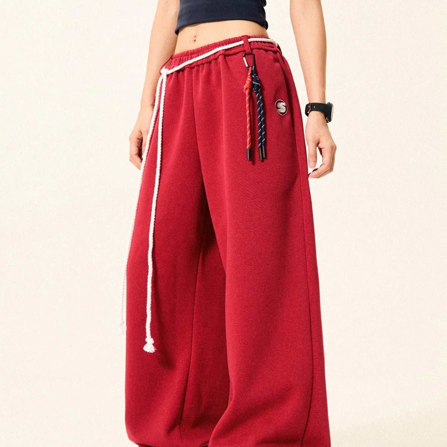 Kpop Vintage Hip-hop Street Dance Wide Leg Pants Women New Trendy Cool Bandage Design Sweatpants Women High Waist All-match Trousers