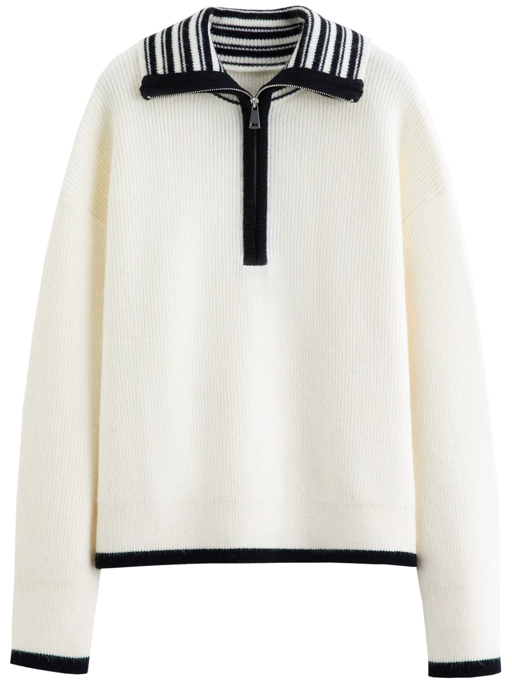 Women's 2025 Autumn/Winter New Style Ribbed Loose-fitting Zipper Stand Collar Color Block Inner Knit Sweater