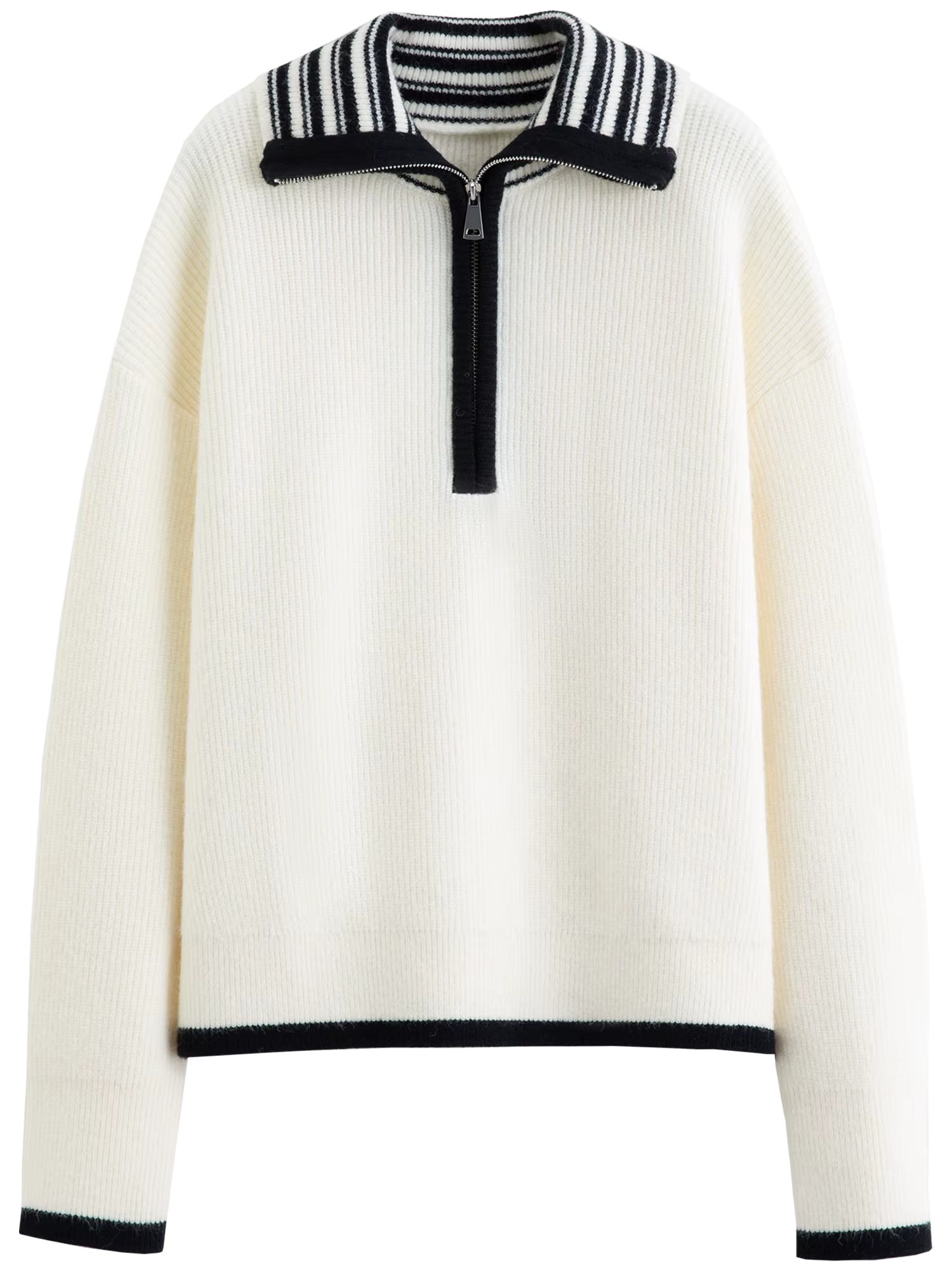 Women's 2025 Autumn/Winter New Style Ribbed Loose-fitting Zipper Stand Collar Color Block Inner Knit Sweater