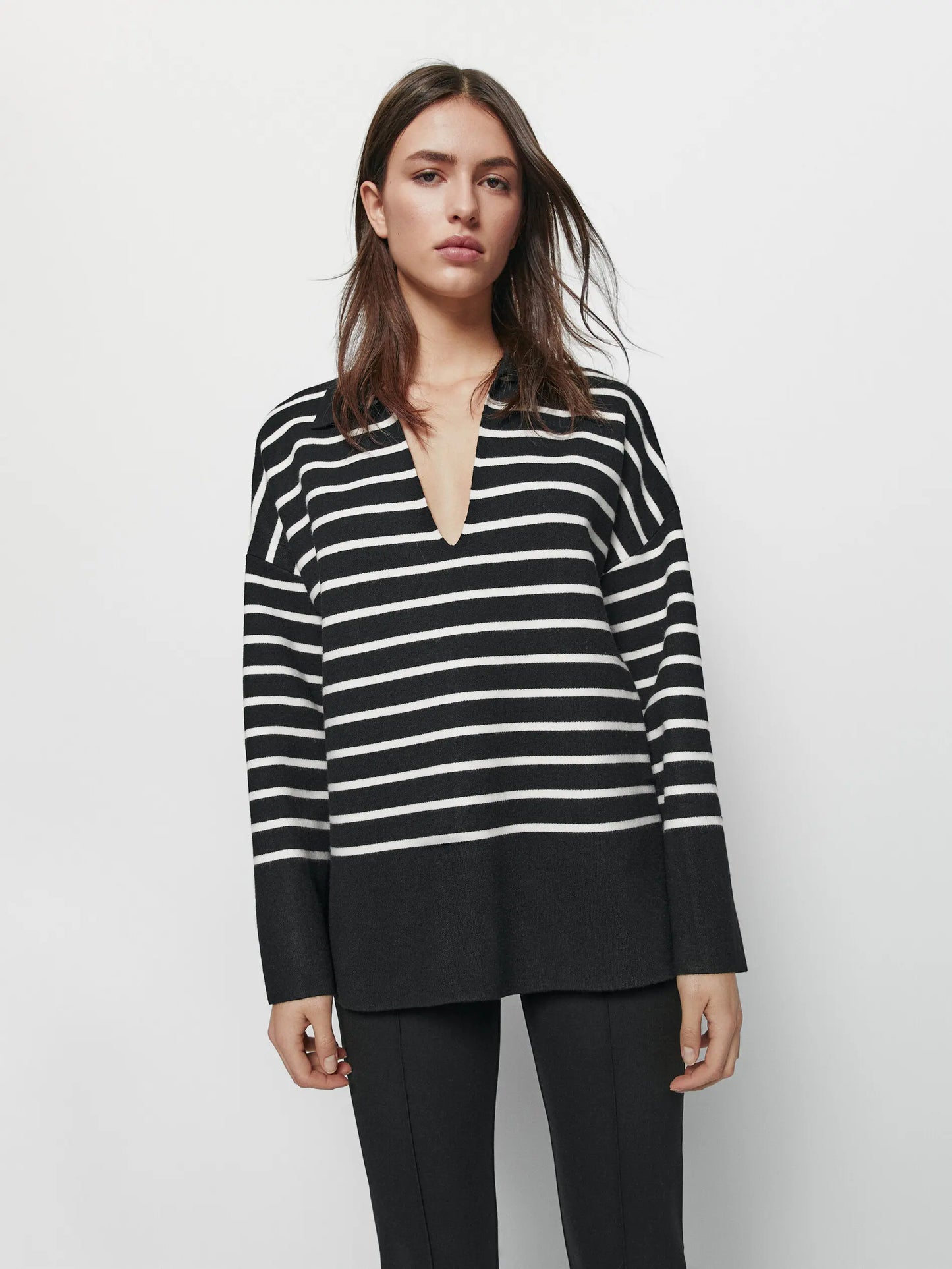 Ethereal MD 2023  autumn new style of POLO style V-neck striped casual knitwear for women