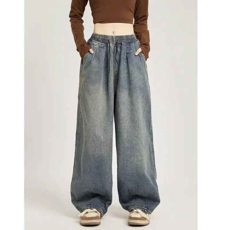 Y2K American Street Hip Hop Men and Women Trendy Personality Straight Tube Loose Jeans Couple Retro Washed Wide Leg Casual Pants