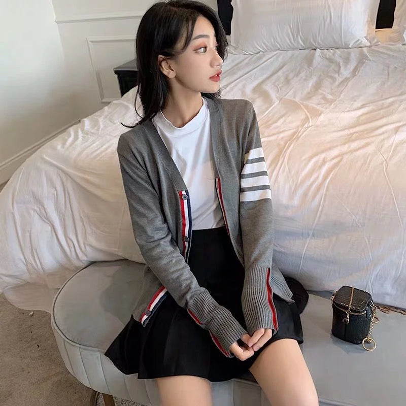 Spring Fall Knitted Sweater Korean Fashion Women Casual Long Sleeve Cardigan Kawaii Slim V-Neck Female Y2K Cashmere Clothes Tops