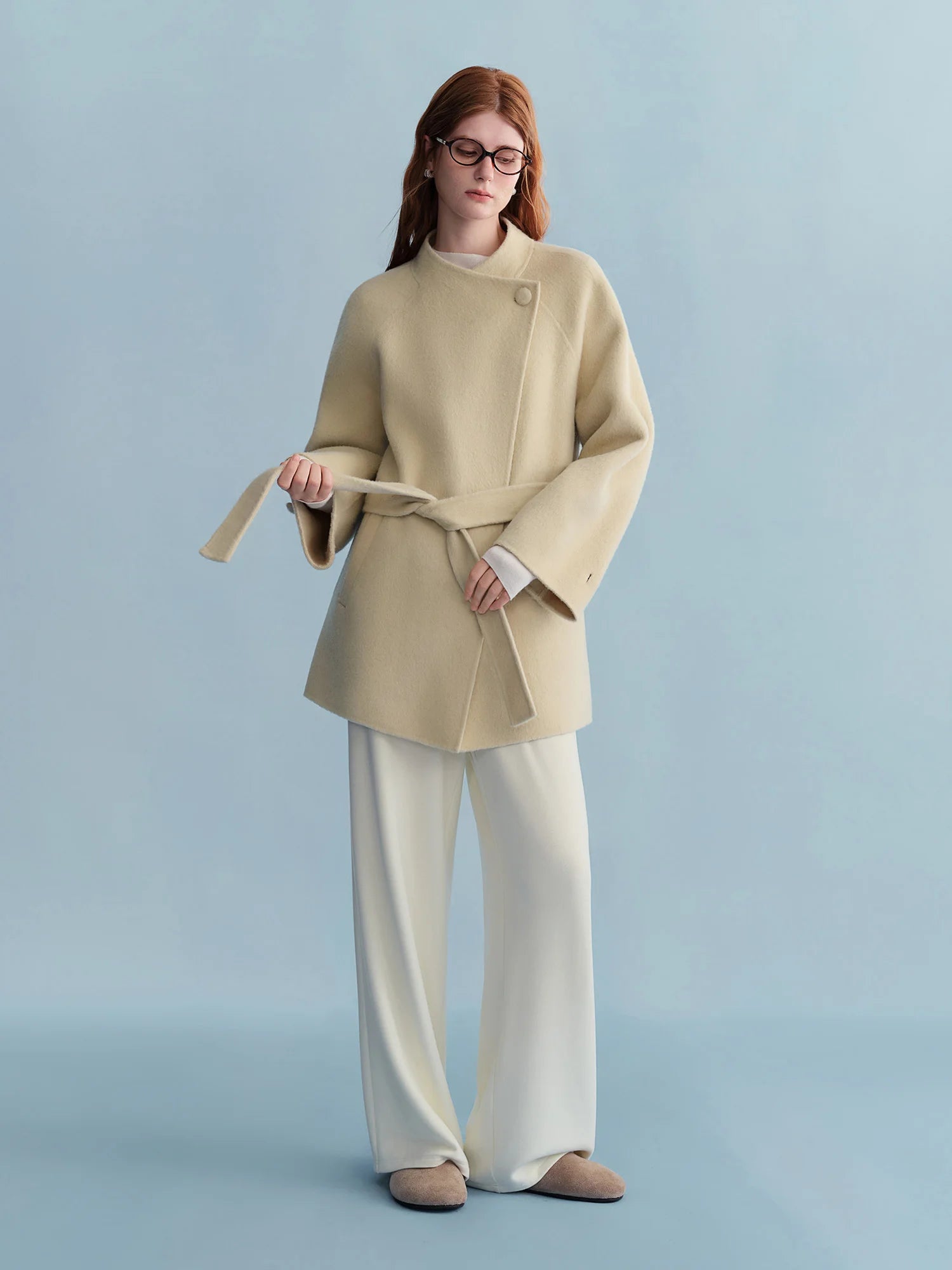 Winter 2025 Women's Short Alpaca Blend Coat - Double Faced Wool Blend Tweed Jacket with Stand Collar Casual Elegance