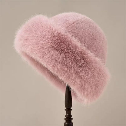 Korean Fashion Hat Women's Winter New Thick Warm Imitation Fur Simple Fisherman's Hat Imitation Mink Fur Ladies Mongolia Cap