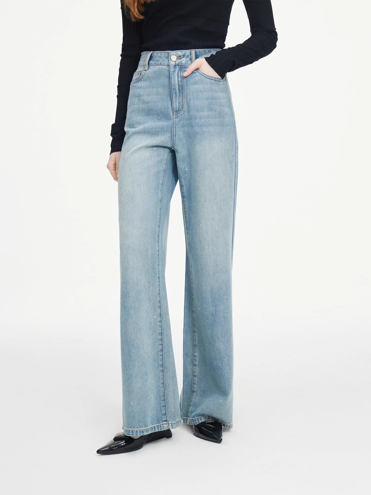 FSLE Diamond Tencel Straight Jeans Women Autumn 2024 New All-match Casual Chunse Loose Solid Wide-leg Pants 24FS13021 24FS13022