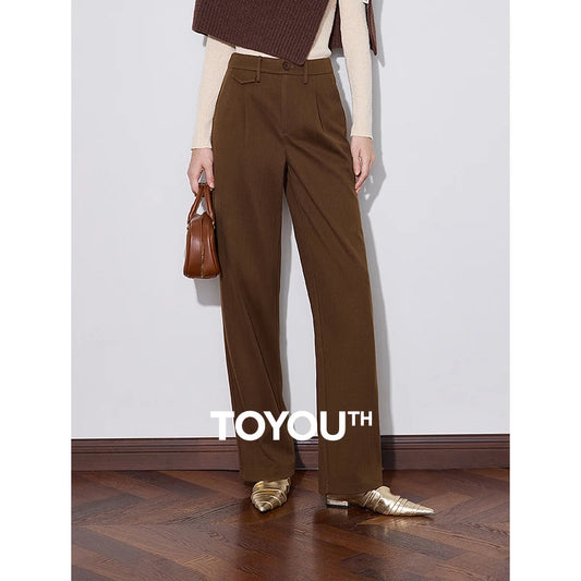 TOYOUTH Women Casual Pants 2024 Autumn Winter New Mid Waist Office Lady Straight Leg Suit Pants