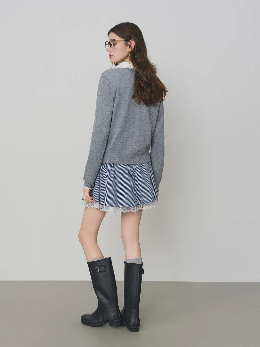 FSLE Autumn 2025 Women's Knit Cardigan - Playful Style Round Neck Dog Embroidery Loose Casual Top Sweater with Floral Accents